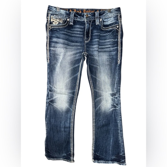 Rock Revival “Nuri” Jeans, Easy Boot Stretch Jeans Animal Print women’s sz 28 - Picture 1 of 15